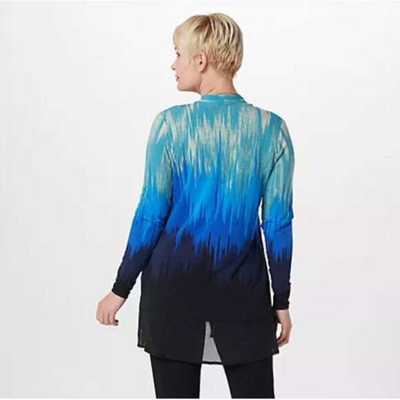 Attitudes by Renee Jersey Mesh Trim Tank & Cardigan Set-Blue Sunset-Small - Picture 3 of 6